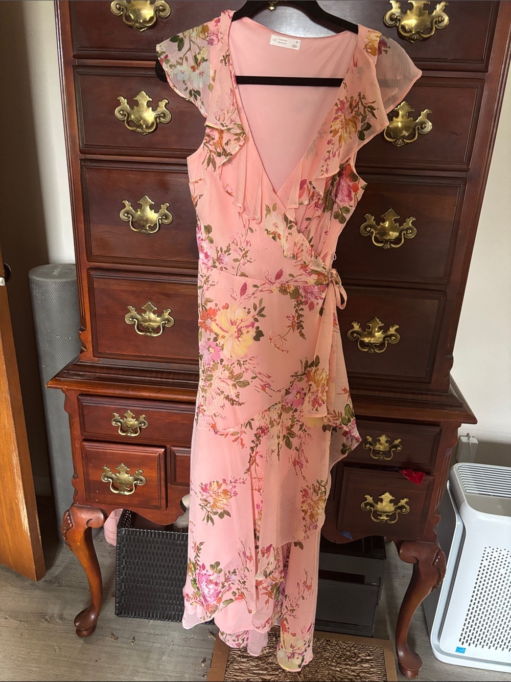 LC Lauren Conrad Pink Floral Wrap Maxi Dress
